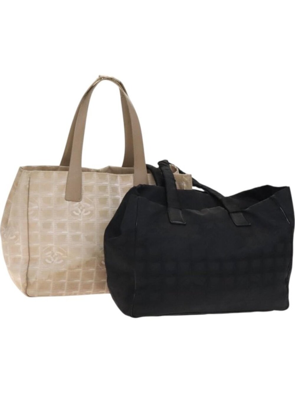 CHANEL New Travel line Tote Bag Nylon 2 Set Beige Black CC